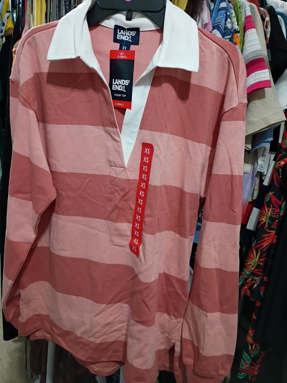 Lands' End Striped Rugby Polo - Dusty Rose & Blush - Picture 5 of 7